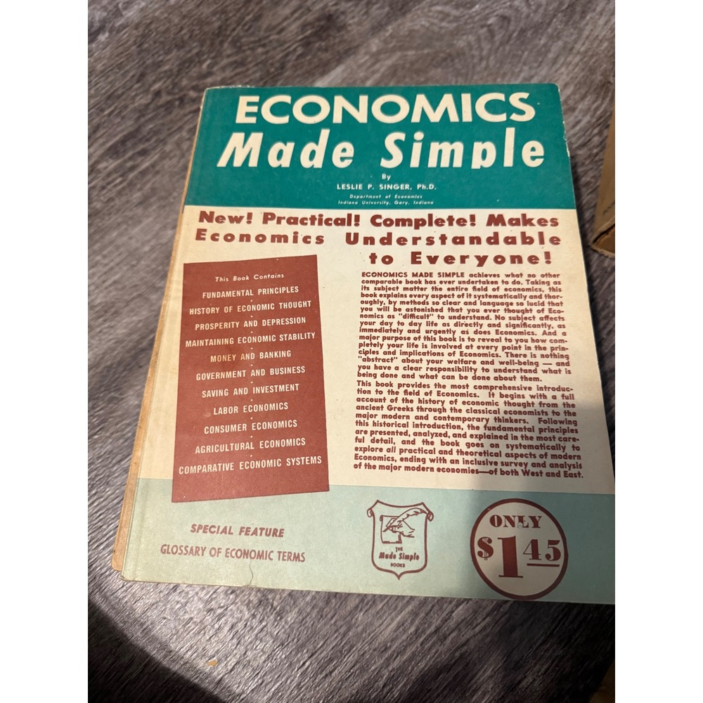 Economics Made Simple Leslie P Singer Ph.D. 1958 Vintage Paperback Doubleday